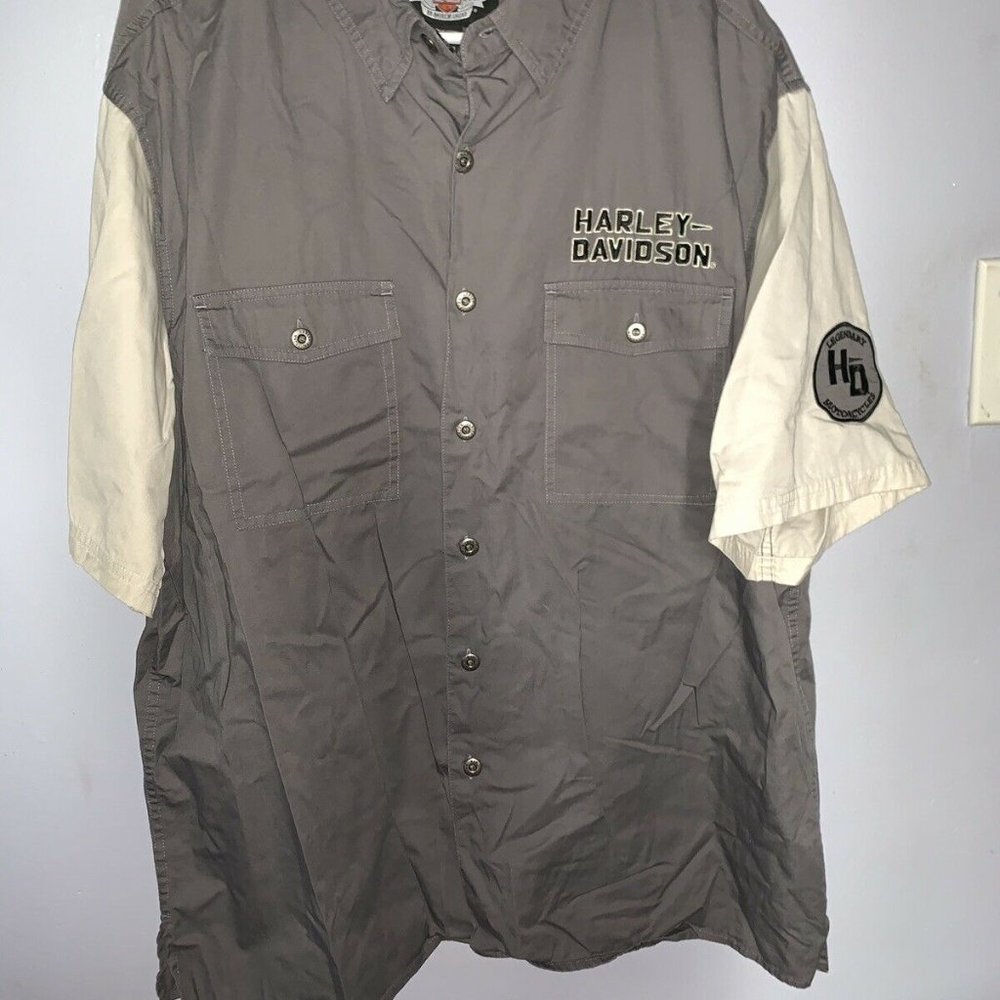 Harley Davidson Men GRAY WHITE Button Up Short Sle - Picture 2 of 3